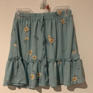 Trixxi Medium Light Blue with Yellow Flowers Floral Mini Skirt Elastic Casual